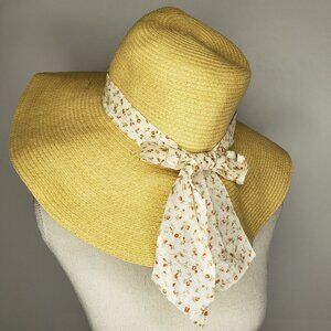 Angela & William Woven Straw Rose Band Sun Hat